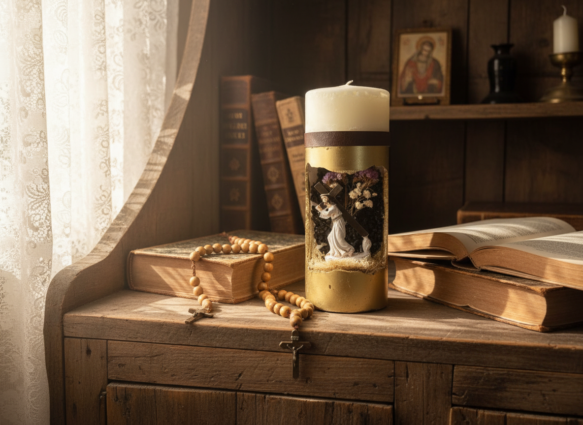 3 - Sacred Handcrafted Candle – Divine Light with Natural Flowers