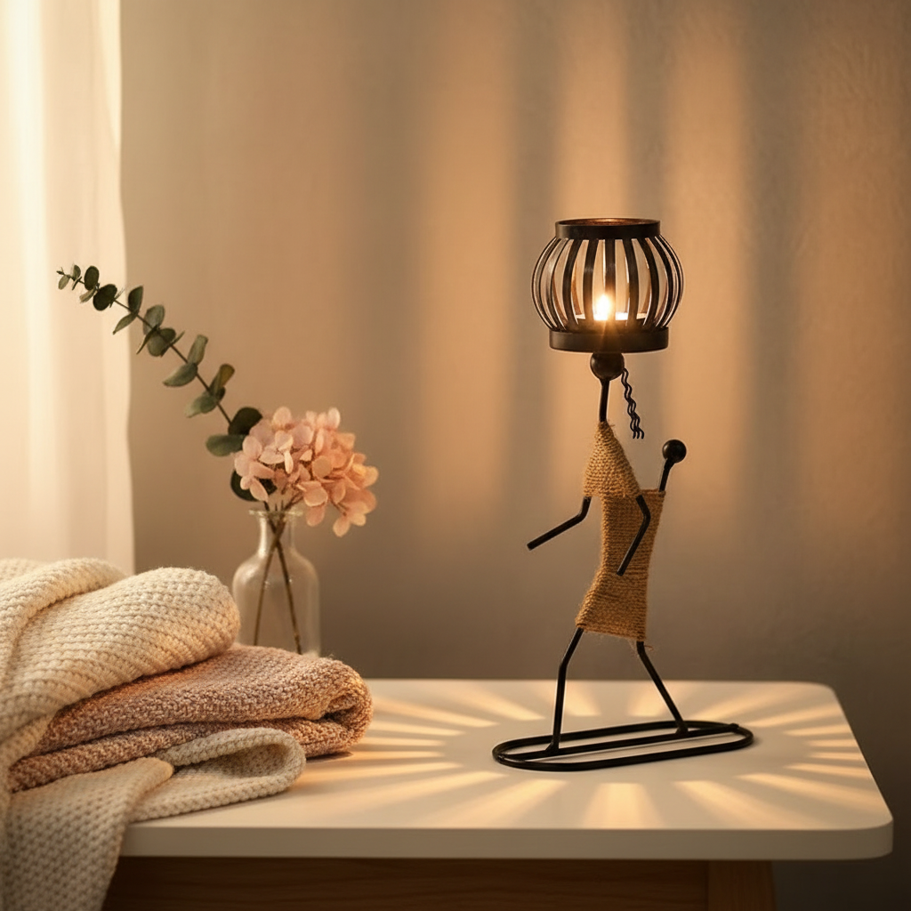 Elegant Metal Candle Holder with Feminine Design - Decorative Art for Women