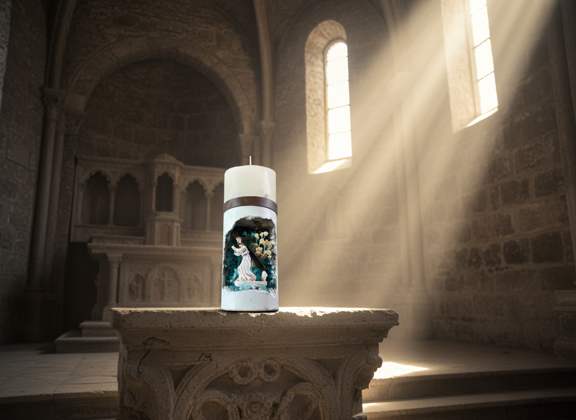 8 - Sacred Devotion Candle - Handcrafted Religious Art with Natural Dried Flowers