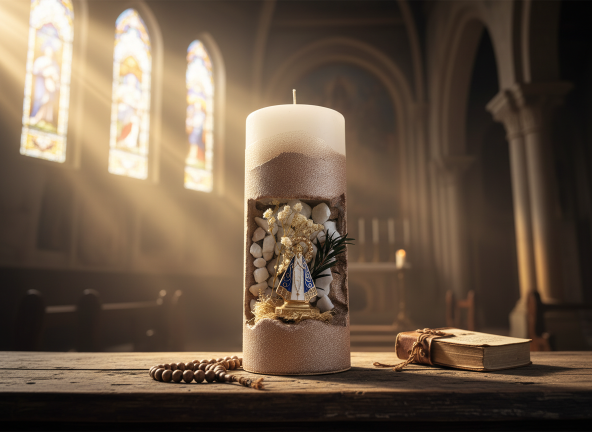 6 - Divine Prayer Candle - Handcrafted Sacred Art with Natural Dried Flowers