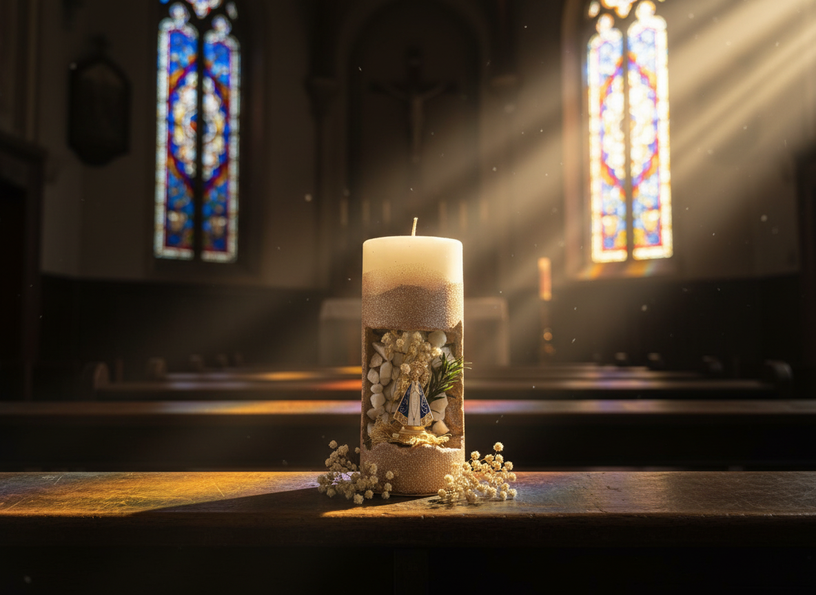 6 - Divine Prayer Candle - Handcrafted Sacred Art with Natural Dried Flowers