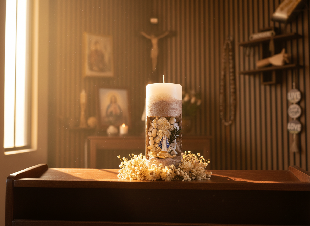 6 - Divine Prayer Candle - Handcrafted Sacred Art with Natural Dried Flowers