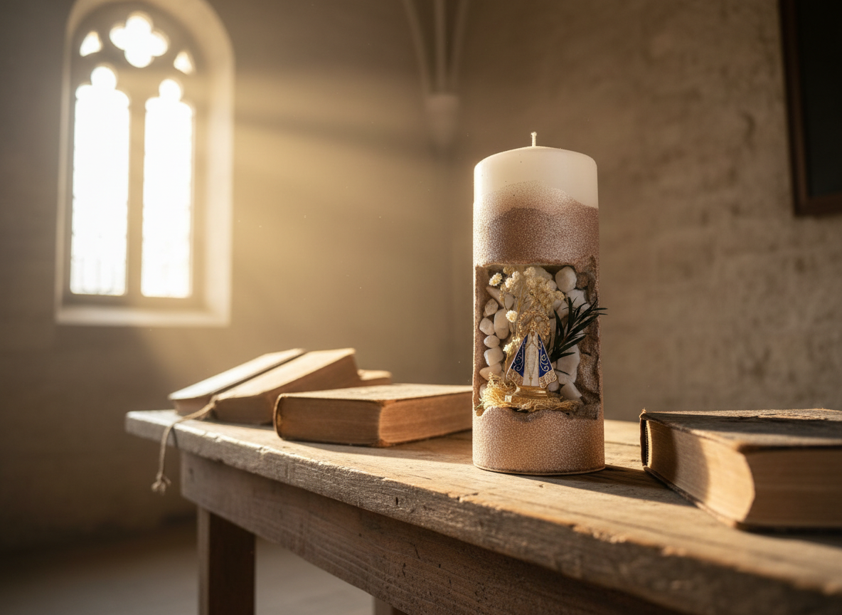 6 - Divine Prayer Candle - Handcrafted Sacred Art with Natural Dried Flowers