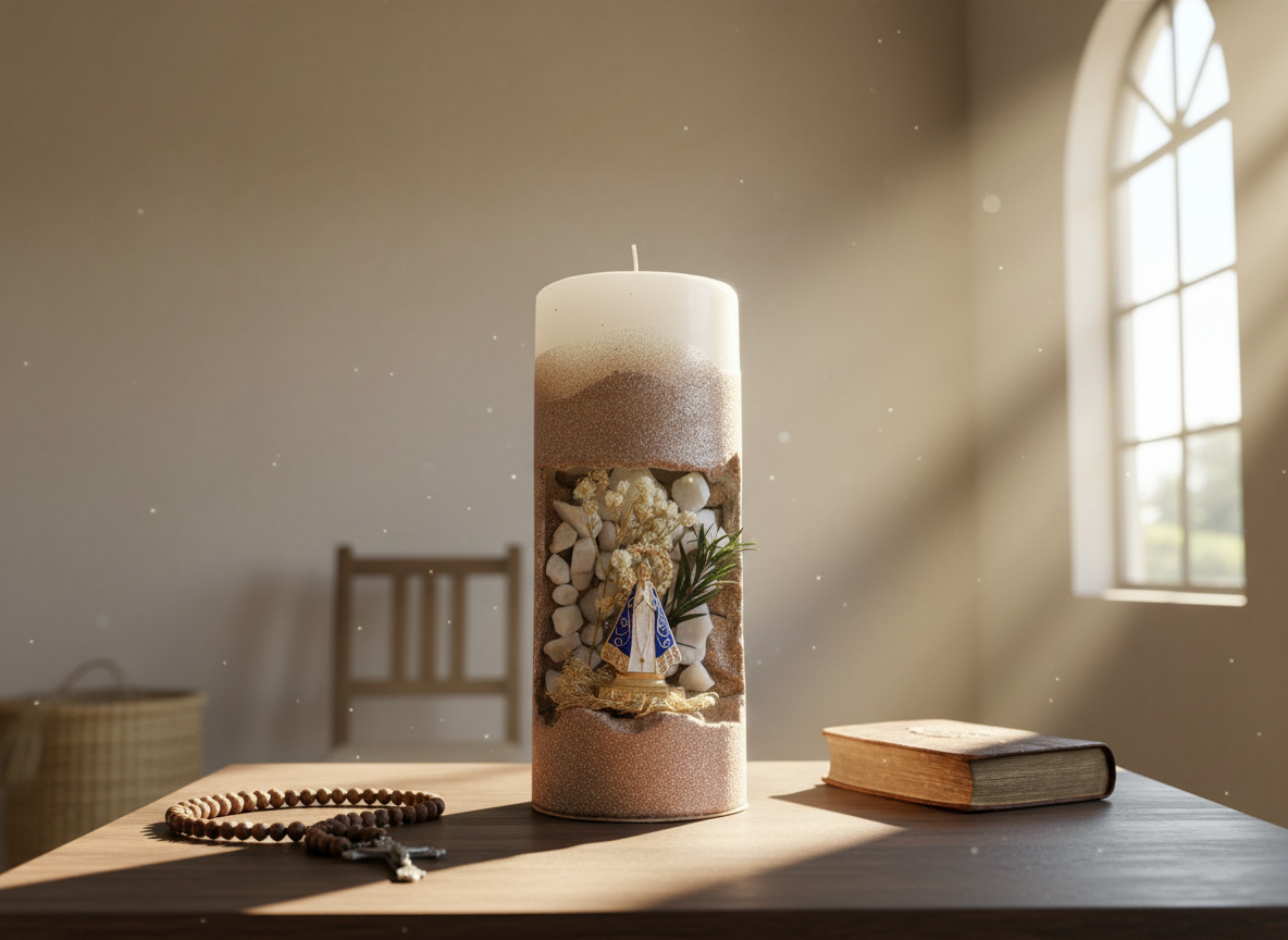6 - Divine Prayer Candle - Handcrafted Sacred Art with Natural Dried Flowers