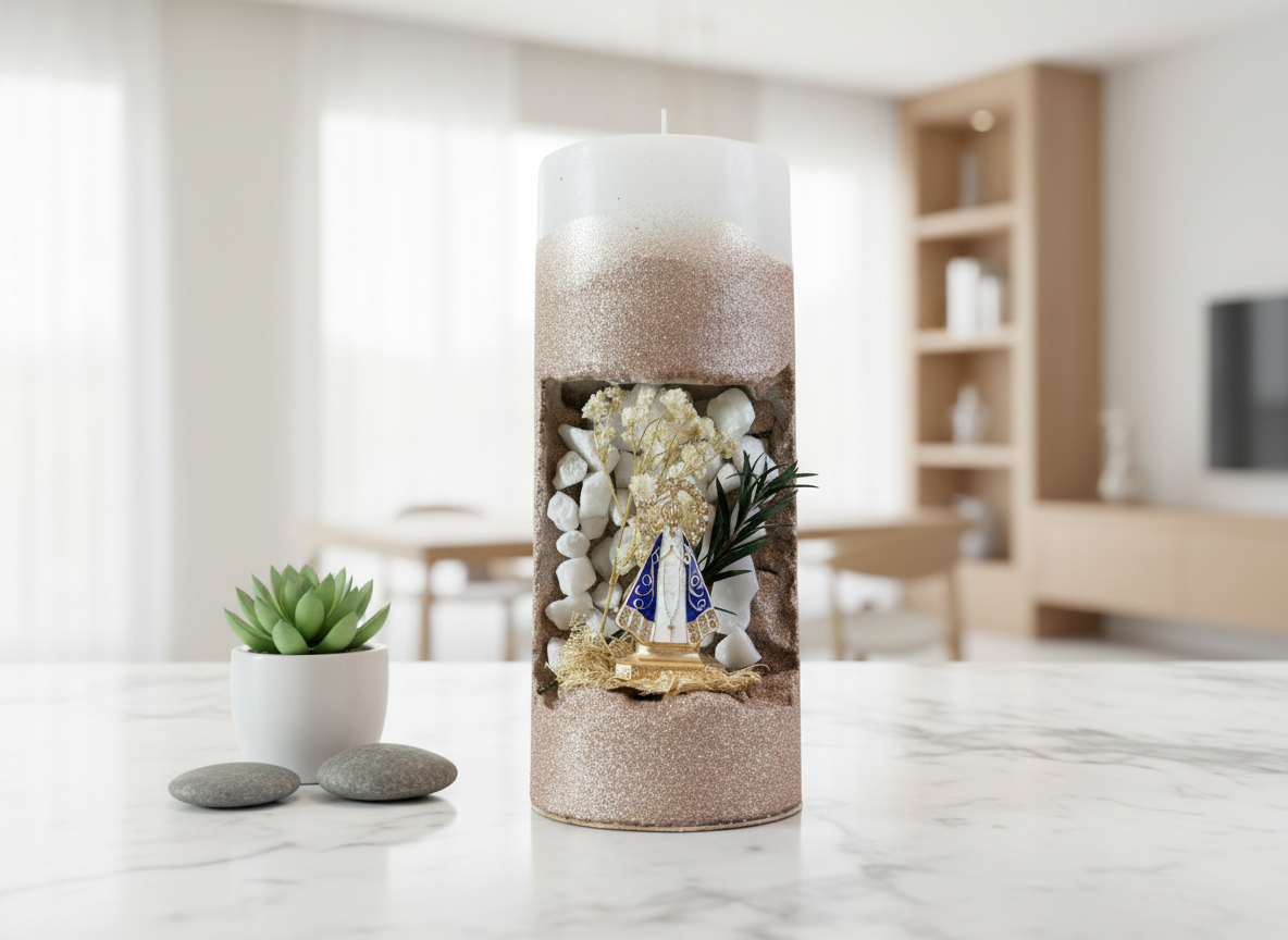 6 - Divine Prayer Candle - Handcrafted Sacred Art with Natural Dried Flowers