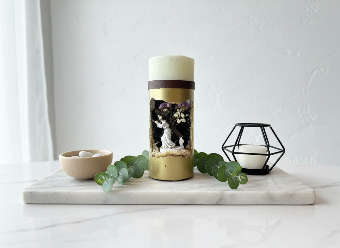 3 - Sacred Handcrafted Candle – Divine Light with Natural Flowers