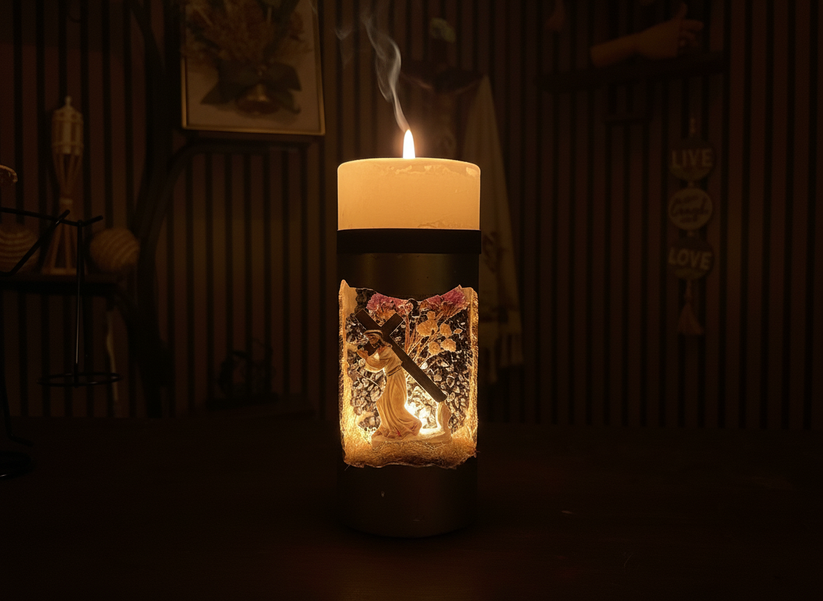 3 - Sacred Handcrafted Candle – Divine Light with Natural Flowers