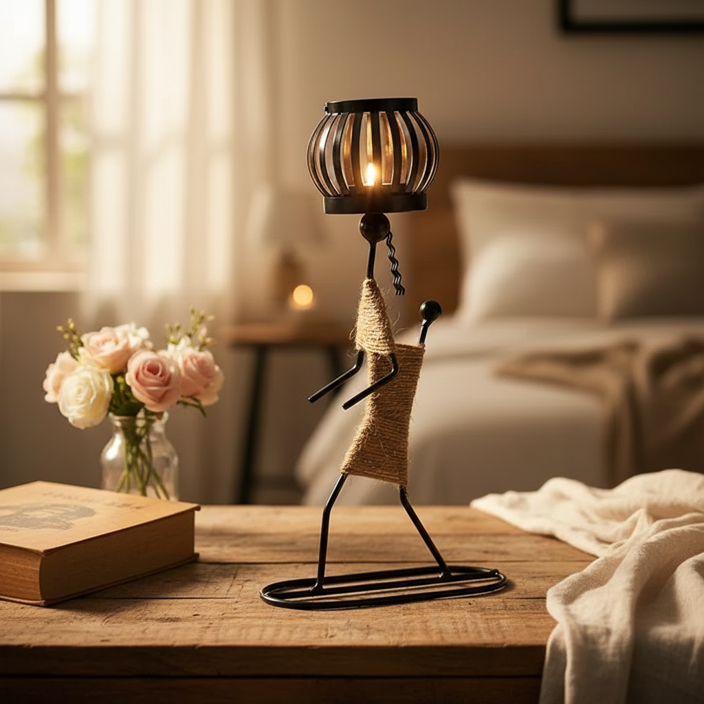 Elegant Metal Candle Holder with Feminine Design - Decorative Art for Women