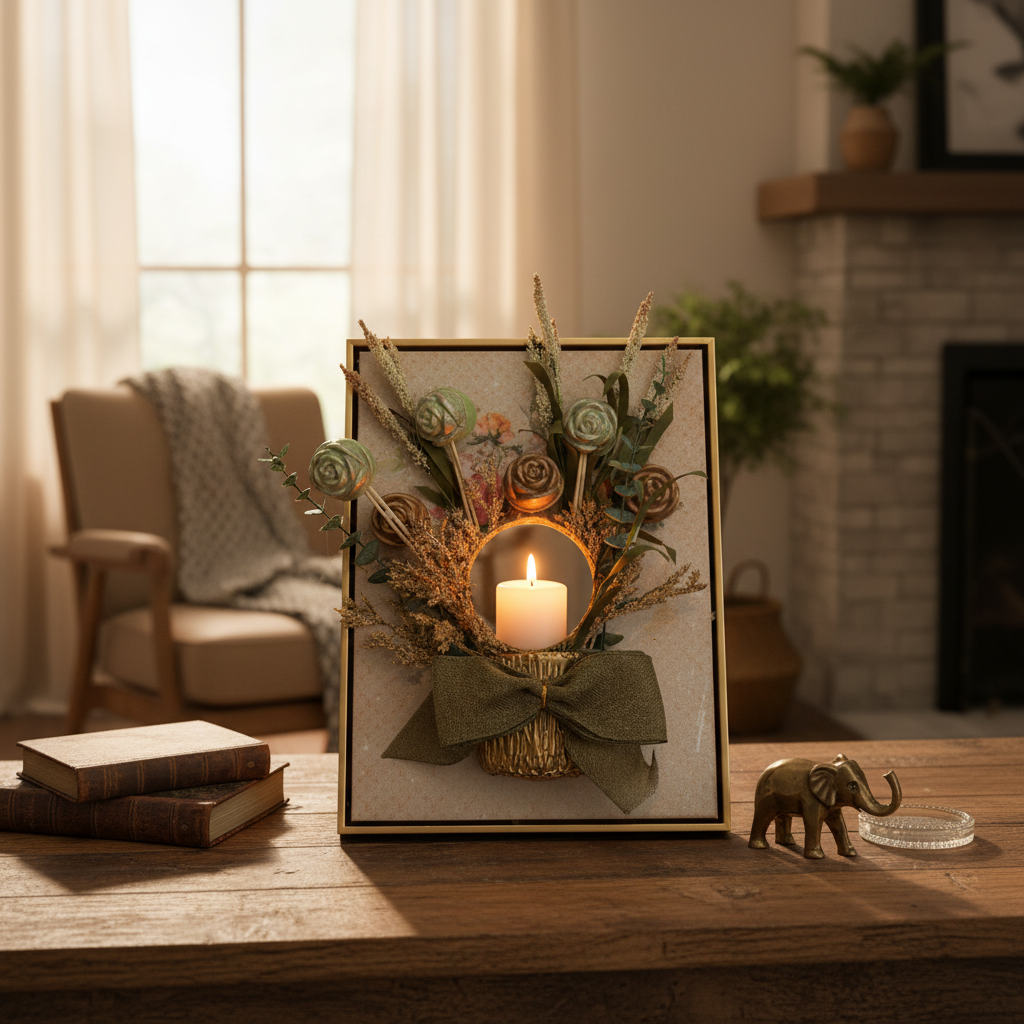 Decorative Candle Frame Holder - Elegant Metal Art for Home Decor