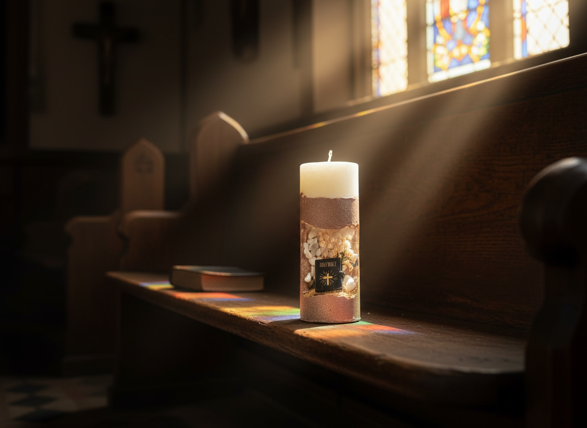 5 - Sacred Prayer Candle - Handcrafted Religious Art with Dried Flowers